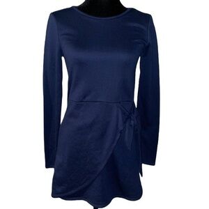 NWT Gianni Bini Navy Blue Bow Long Sleeve Faux Wrap Dress Size Small
